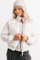 Winter Blooms Floral Puffer Jacket (White/Grey)