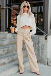 Vincent Faux Leather FORE Carpenter Pants (Beige)
