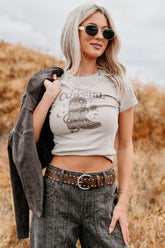 "Cosmic Cowgirl" Short Sleeve Graphic Top (Taupe)