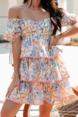 Vibrant Voyage Tiered Printed Mini Dress (Multi)