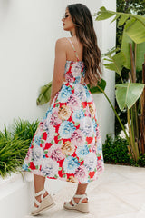 Colorful On The Coast Smocked Floral Midi Dress (Orange Multi)