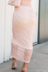 What In Carnation Floral Mesh Midi Skirt (Pink Floral)