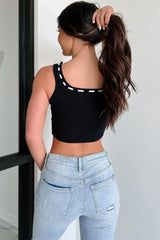 Convincing Manner Contrast Stitch Crop Tank (Black/White)