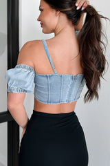Rookie Move Lace-Up Denim Crop Top (Light Denim)