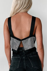 Eyes Like Starlight Rhinestone Crop Tank (Black)