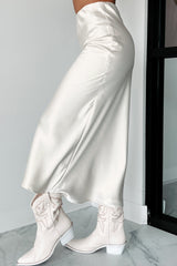 Posh Direction Satin Midi Skirt (Cream)