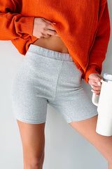 Minding Mine Mid Rise Ribbed Biker Shorts (Heather Grey)