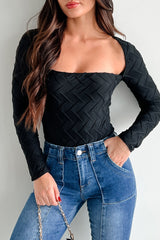 Better Be Nice Textured Long Sleeve Bodysuit (Black)