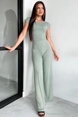 Staying Out Later Twist-Back Jumpsuit (Sage)