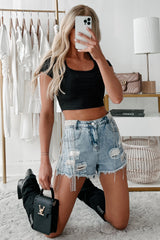 Gym Dates Short Sleeve Scoop Neck Crop Top (Black)