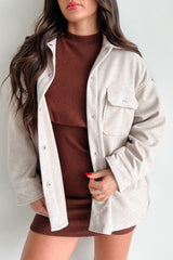 Never On Schedule Brushed Fleece Shacket (Oatmeal)