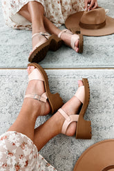 Walking On Air Open Toe Chunky Heel Sandals (Nude)