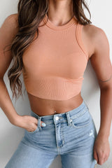 Tempted By Fate Ribbed Racer Crop Tank (Apricot)