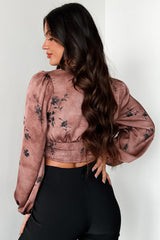 Just Say When Satin Floral Long Sleeve Top (Brown)