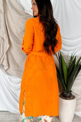 Live Colorfully Tie-Waist Linen Trench Coat (Orange)