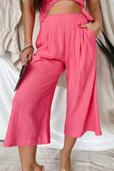 If You Don't Mind Woven Textured Capri Pants (Hot Pink)
