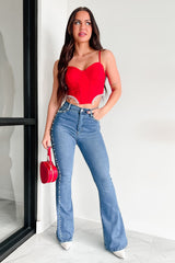 Fixed On You Rhinestone Pearl Fringe Top (Red)