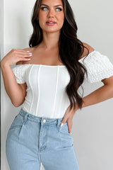 Letting You In Square Neck Corset Knit Bodysuit (Off White)