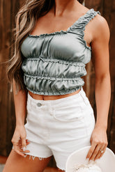 Luxe On Loop Ruched Satin Sleeveless Top (Sage Green)