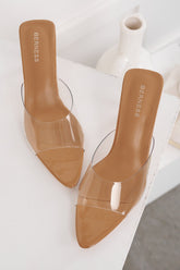 Off The Script Clear Strap Pointed Heel (Beige)