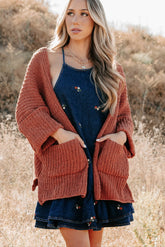 Quiet Times Cuffed Sleeve POL Cardigan (Brick)