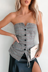 Elite Class Strapless Plaid Top (Multi)
