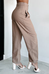 Working Late Pleated Buttoned Cuff Pants (Latte)