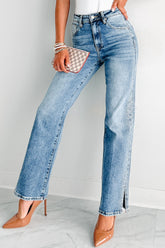 Garrison High Rise Rhinestone Detail Straight Leg Special A Jeans (Medium Dark)