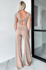 Staying Out Later Twist-Back Jumpsuit (Tan)