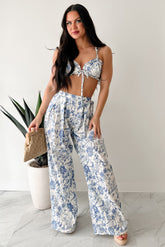 Vive La Vie Printed Crop Top & Pant Set (Blue)