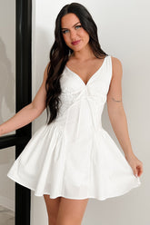 Glow From Within Fit & Flare V-Neck Mini Dress (White)