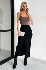 Setting New Standards Brushed Knit Cargo Midi Skirt (Black)