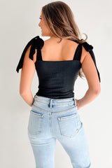 A Stitch In Time V-Notch Tie Strap Bodysuit (Black)