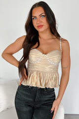 Obsessively Extra Pleated Metallic Tank Top (Champagne)