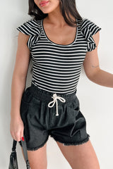 Sweet As Honey Ruffle Sleeve Striped Bodysuit (Black/White)
