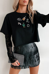 Ain't She Something Velvet Sleeve Western Tee (Black)