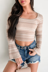 Completely Yours Striped Bell Sleeve Top (Almond)