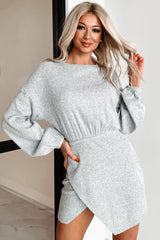 Little Miss Bossy Asymmetric Ribbed Mini Dress (Heather Grey)
