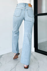 Enid High Rise Distressed Sneak Peek Straight Leg Jeans (Medium Light)