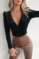 Regal Beauty Diamond Pattern Velvet Bodysuit (Copper/Black)