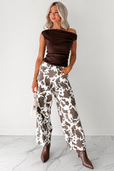 Hale Barrel Leg Very J Animal Print Jeans (Choco Cow)