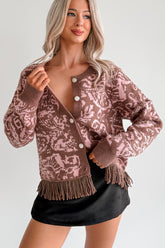 All I Really Want Floral Print Fringe Hem Cardigan (Mocha/Pink)