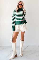 Don't You Worry Striped Turtleneck Sweater (Green/Ivory)