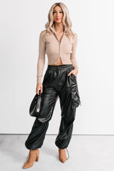 Don't Be Shy Faux Leather Cargo Pants (Black)