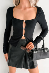 Cause A Scene Long Sleeve Open Front Top (Black)