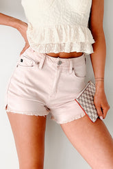 Jennilyn High Rise Frayed Hem Denim Kancan Shorts (Dusty Peach)