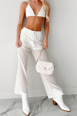 Summer Roadtrips Crochet Bra & Flare Pant Set (Ivory)