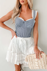 Need You Close Gingham Lace Bodysuit (Blue)