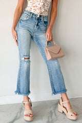 Eloise High Rise Distressed Crop Flare Risen Jeans (Medium)