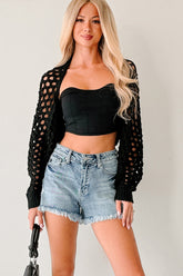 Back To Us Open Knit Bolero Shrug (Black)